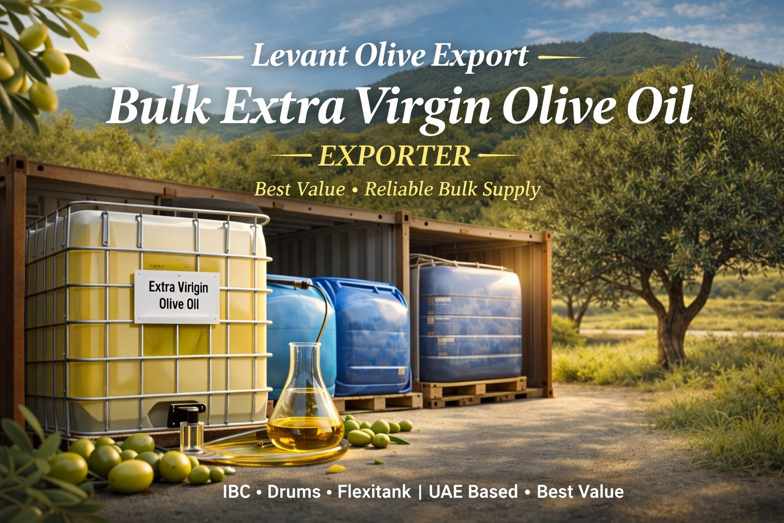 Premium bulk extra virgin olive oil in IBC containers for export from UAE